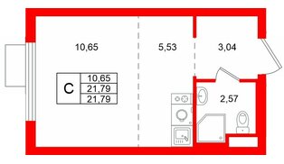 Квартира в ЖК «Заречный парк», студия, 21.79 м², 9 этаж