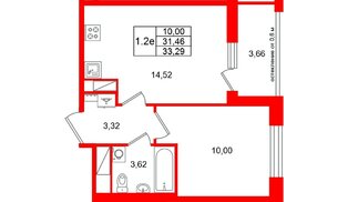 Квартира в ЖК «Город звёзд», 1 комнатная, 31.46 м², 21 этаж