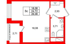 Квартира в ЖК «Город звёзд», студия, 24.72 м², 16 этаж