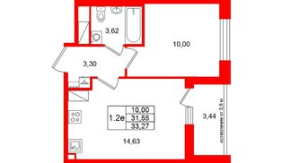 Квартира в ЖК «Город звёзд», 1 комнатная, 31.55 м², 21 этаж