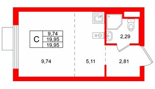 Квартира в ЖК «Заречный парк», студия, 19.95 м², 10 этаж