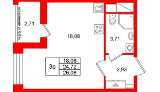 Квартира в ЖК «Город звёзд», студия, 24.72 м², 13 этаж