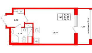 Квартира в ЖК «Город звёзд», студия, 24.15 м², 21 этаж