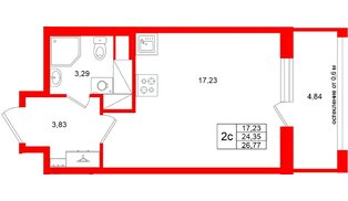 Квартира в ЖК «Город звёзд», студия, 24.35 м², 19 этаж