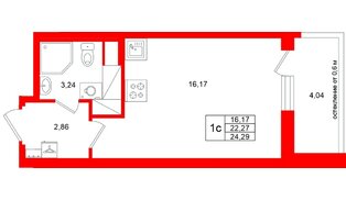 Квартира в ЖК «Город звёзд», студия, 22.27 м², 22 этаж
