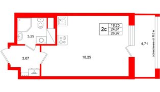 Квартира в ЖК «Город звёзд», студия, 24.61 м², 12 этаж