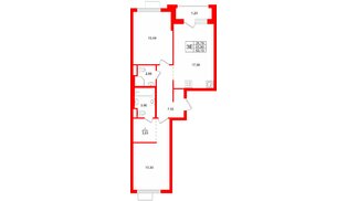 Квартира в ЖК «Заречный парк», 2 комнатная, 63.13 м², 6 этаж