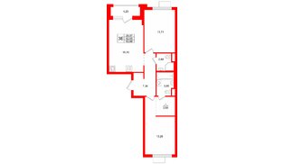 Квартира в ЖК «Заречный парк», 2 комнатная, 63.88 м², 8 этаж