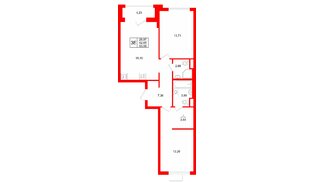 Квартира в ЖК «Заречный парк», 2 комнатная, 63.88 м², 12 этаж