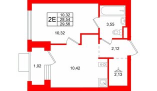 Квартира в ЖК «Заречный парк», 1 комнатная, 29.56 м², 8 этаж