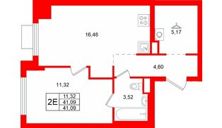 Квартира в ЖК «Заречный парк», 1 комнатная, 40.73 м², 20 этаж