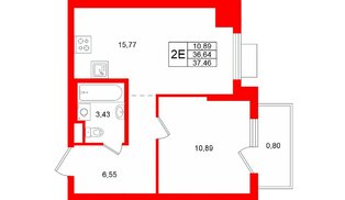 Квартира в ЖК «Заречный парк», 1 комнатная, 37.46 м², 5 этаж