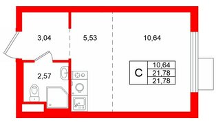Квартира в ЖК «Заречный парк», студия, 21.78 м², 14 этаж