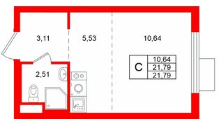 Квартира в ЖК «Заречный парк», студия, 21.79 м², 7 этаж