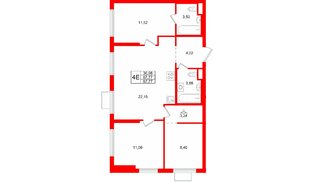 Квартира в ЖК «Заречный парк», 3 комнатная, 67.77 м², 23 этаж