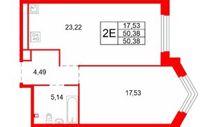 Квартира в ЖК «Акватория», 1 комнатная, 50.38 м², 3 этаж