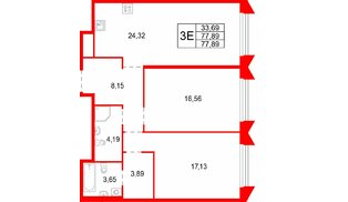 Квартира в ЖК Акватория, 2 комнатная, 77.89 м², 2 этаж
