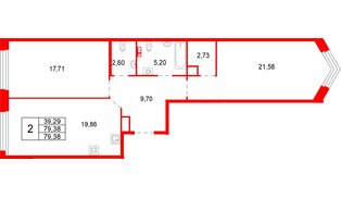 Квартира в ЖК Акватория, 2 комнатная, 79.38 м², 5 этаж