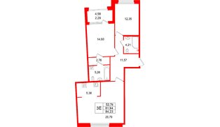 Квартира в ЖК Акватория, 2 комнатная, 84.23 м², 3 этаж