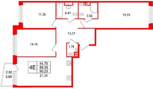 Квартира в ЖК «Акватория», 3 комнатная, 90.23 м², 5 этаж