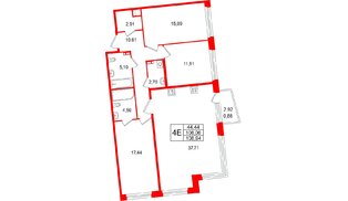 Квартира в ЖК «Акватория», 3 комнатная, 108.94 м², 5 этаж