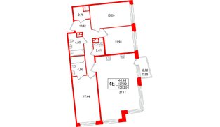 Квартира в ЖК «Акватория», 3 комнатная, 108.2 м², 7 этаж