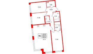 Квартира в ЖК «Акватория», 3 комнатная, 108.41 м², 3 этаж
