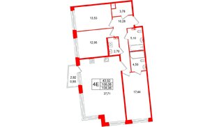 Квартира в ЖК «Акватория», 3 комнатная, 108.96 м², 5 этаж