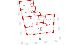 Квартира в ЖК «Акватория», 5 комнатная, 155.79 м², 9 этаж