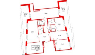 Квартира в ЖК «Акватория», 4 комнатная, 164.02 м², 9 этаж