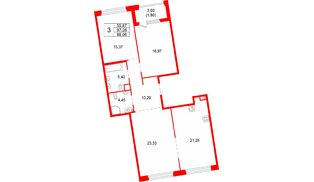 Квартира в ЖК «Акватория», 3 комнатная, 99.06 м², 3 этаж