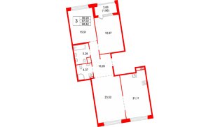 Квартира в ЖК «Акватория», 3 комнатная, 98.82 м², 5 этаж