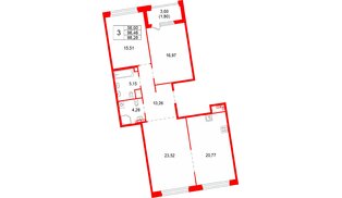 Квартира в ЖК «Акватория», 3 комнатная, 98.26 м², 7 этаж