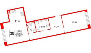 Квартира в ЖК «Акватория», 1 комнатная, 54.85 м², 5 этаж