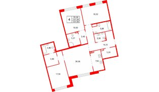 Квартира в ЖК Акватория, 4 комнатная, 131.58 м², 5 этаж