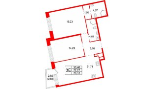 Квартира в ЖК Акватория, 2 комнатная, 73.15 м², 3 этаж