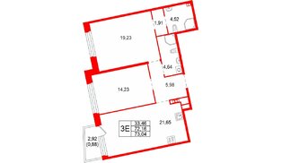 Квартира в ЖК Акватория, 2 комнатная, 73.04 м², 5 этаж