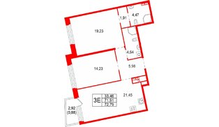 Квартира в ЖК Акватория, 2 комнатная, 72.79 м², 7 этаж