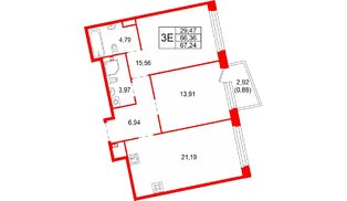 Квартира в ЖК Акватория, 2 комнатная, 67.24 м², 3 этаж