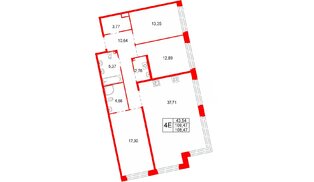 Квартира в ЖК «Акватория», 3 комнатная, 108.47 м², 3 этаж
