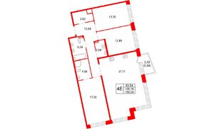 Квартира в ЖК «Акватория», 3 комнатная, 109.04 м², 5 этаж