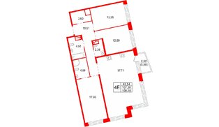 Квартира в ЖК «Акватория», 3 комнатная, 108.18 м², 7 этаж