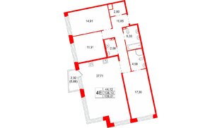 Квартира в ЖК «Акватория», 3 комнатная, 109.01 м², 5 этаж