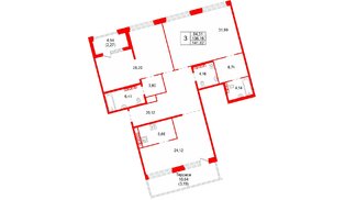 Квартира в ЖК «Акватория», 3 комнатная, 141.62 м², 9 этаж