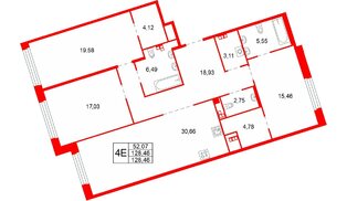 Квартира в ЖК «Акватория», 3 комнатная, 128.46 м², 5 этаж
