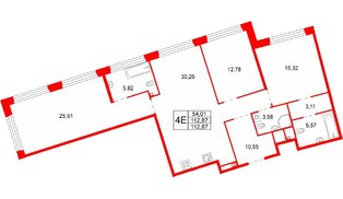 Квартира в ЖК «Акватория», 3 комнатная, 112.87 м², 3 этаж