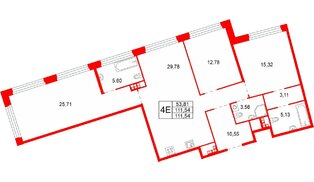 Квартира в ЖК «Акватория», 3 комнатная, 111.54 м², 7 этаж