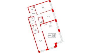 Квартира в ЖК «Акватория», 3 комнатная, 108.38 м², 3 этаж