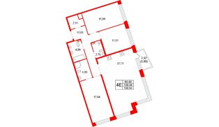 Квартира в ЖК «Акватория», 3 комнатная, 108.94 м², 5 этаж