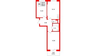 Квартира в ЖК «Аннино Сити», 2 комнатная, 59.05 м², 2 этаж